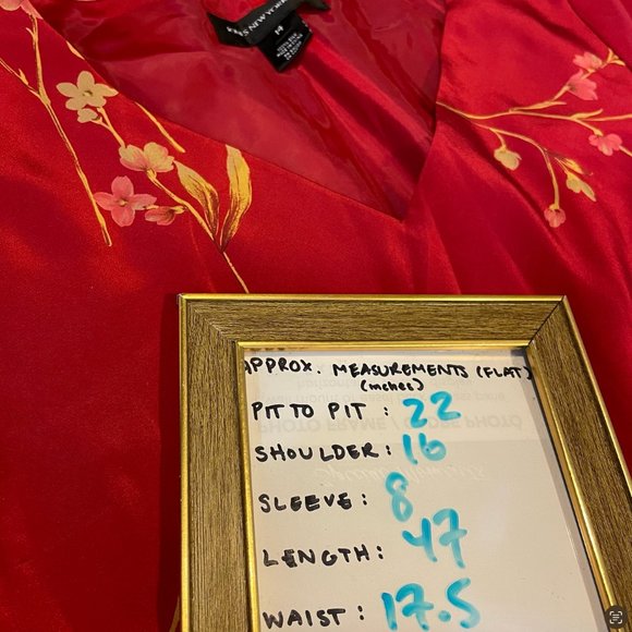 100% Silk Floral Dress 14 Maxi Long V-Neck Short Sleeve Satin Georgette Red - Picture 2 of 16